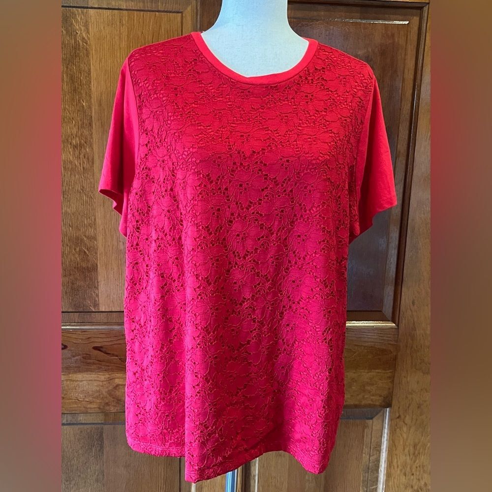 Stunning Red Short Sleeve Lace Top 1X